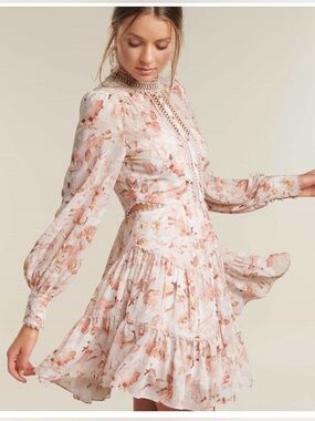 Forever New Blush Floral Lace-Trim Mini Dress